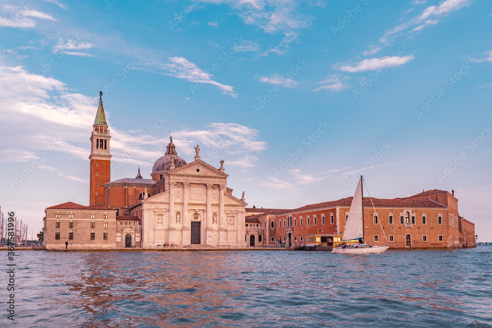 The beautiful city of Venice in Italy seen from the boat.