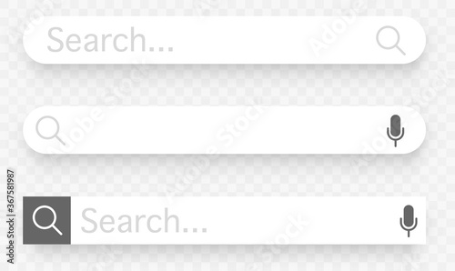 Web search bars set. Search here isolated on transparent background. Search bar vector icons in flat design collection.Vector illustration.