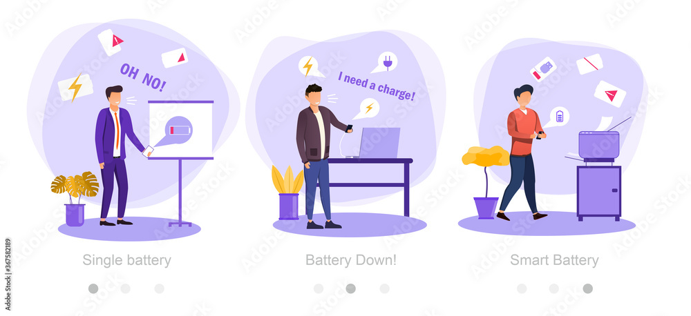A set of vector illustrations of different battery cases. Smart battery concept.