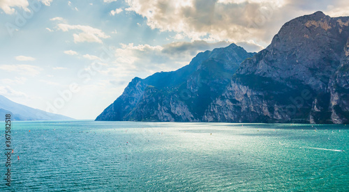 Aerial view with mountains at lake Garda, Italy