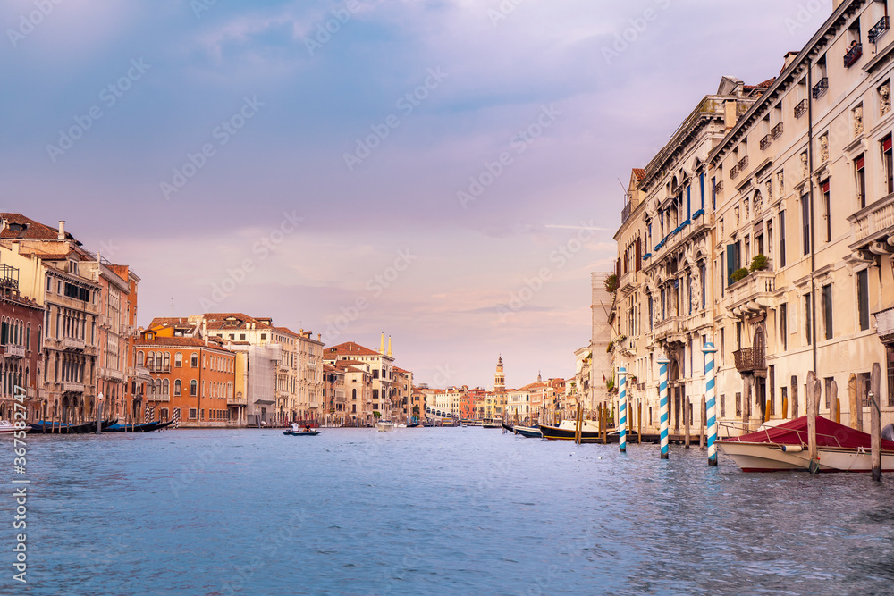 The beautiful city of Venice in Italy seen from the boat.