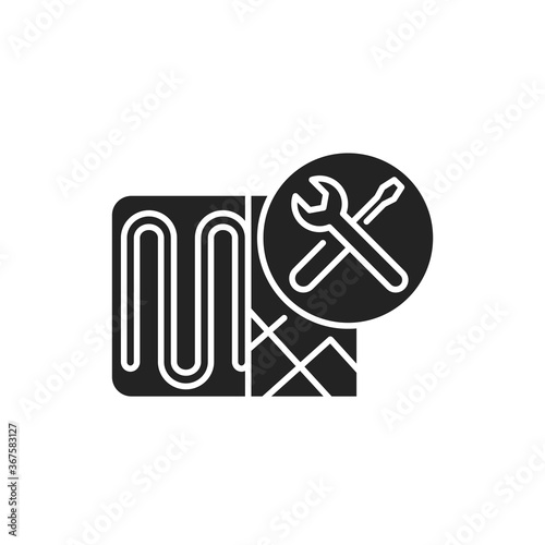 Heating installation black glyph icon. Setting a mechanism for maintaining temperatures at an acceptable level. Handyman services. Pictogram for web page, mobile app, promo
