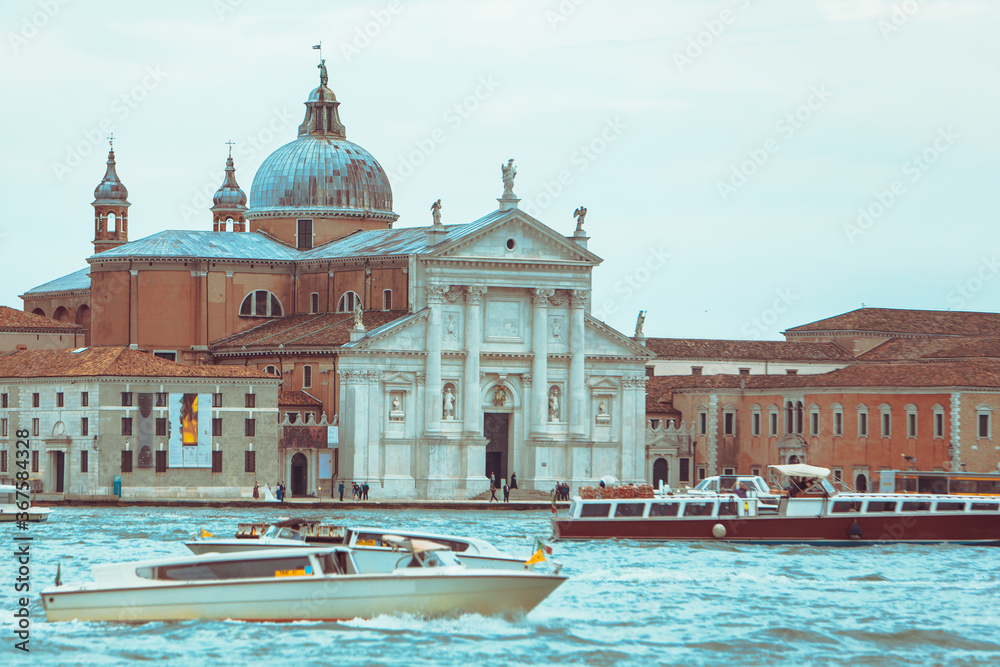 view of Church of San Giorgio Maggiore boats before it famous landmark place