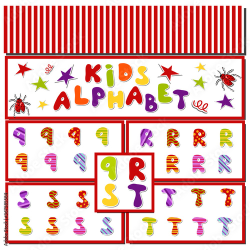 Set of colorful letters of the English alphabet.Q,R,S,T.Vector illustration in cartoon style. For school projects, comics, scrapbooking,cards, invitations.