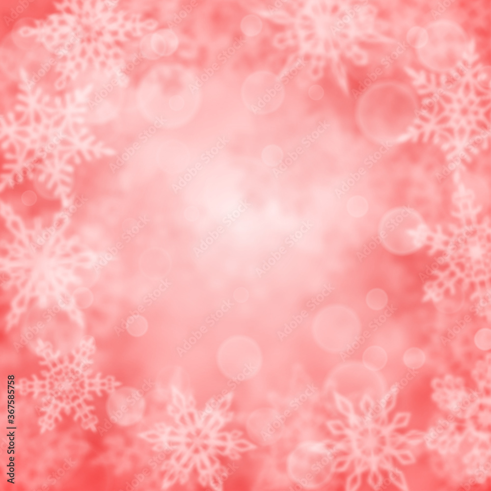 Christmas background of blurry snowflakes in pink colors Christmas background of blurry snowflakes in pink colors