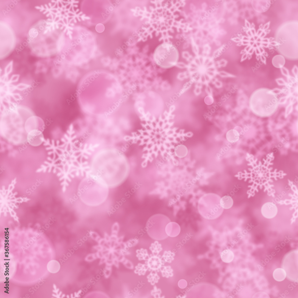 Christmas seamless pattern of blurry snowflakes on pink background Christmas seamless pattern of blurry snowflakes on pink background