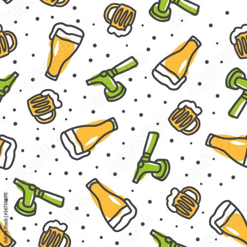 Pattern of beer tap and mug with foam for design