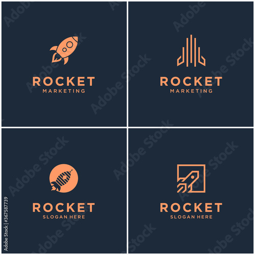 Collection of rocket monogram logo designs. Space rocket launching abstract isolated with vector illustration.