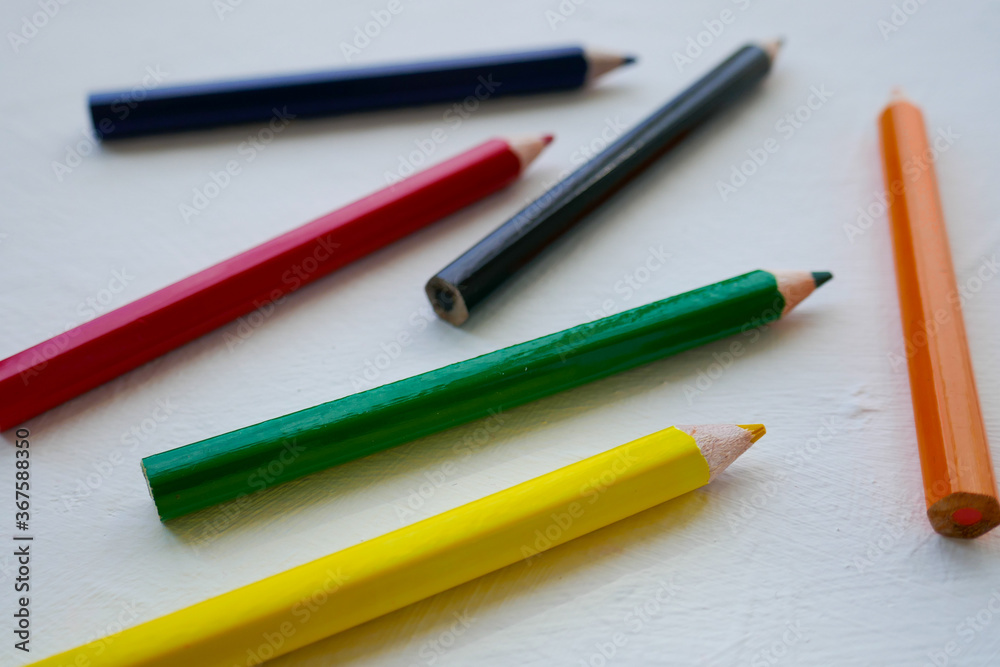 Bright pencils on a white background for drawing. Bright pencils on a white background for drawing.