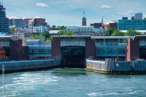 view at the Staten island wharf from a ferry
