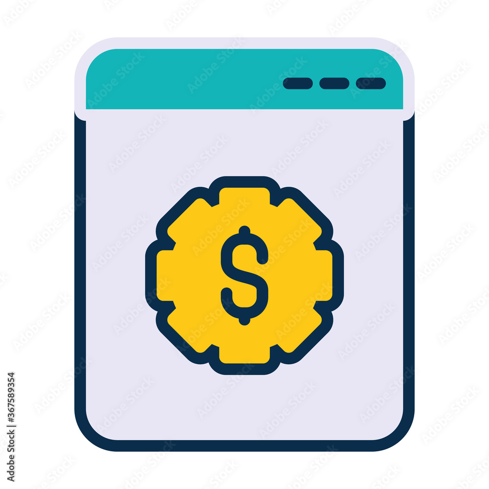 web page with gear wheel with money symbol icon, line and fill style web page with gear wheel with money symbol icon, line and fill style