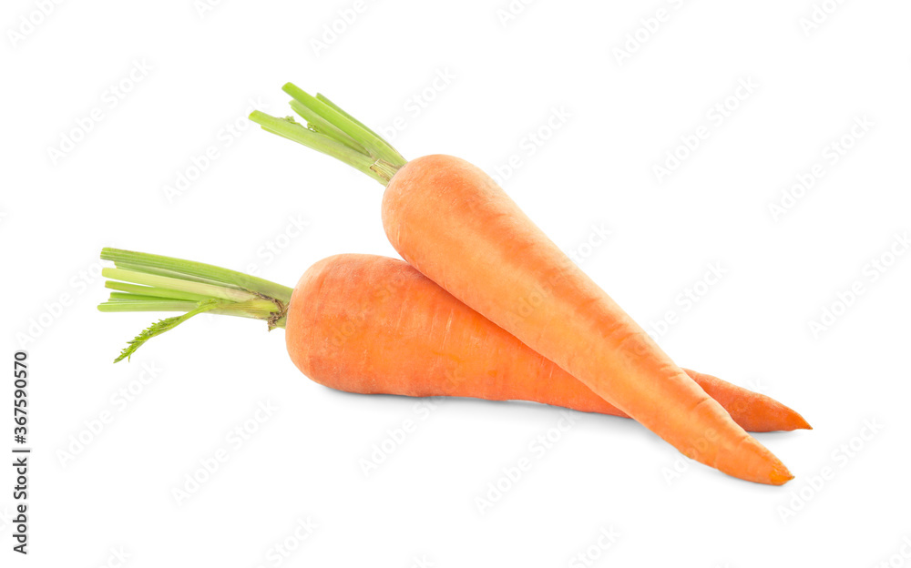 Fresh ripe juicy carrots isolated on white Fresh ripe juicy carrots isolated on white