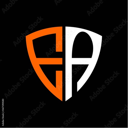 Free Download E A initials white orange shield with black background - GFXLoad