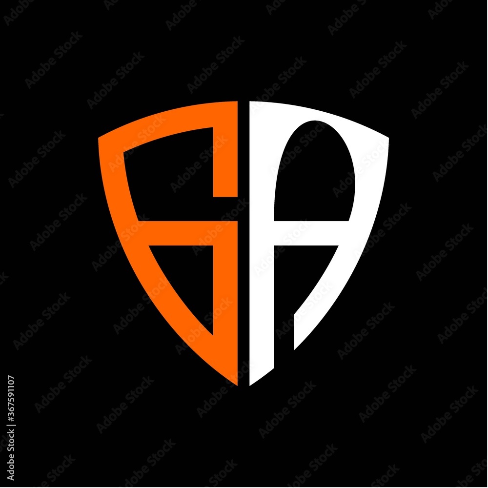 G A initials white orange shield with black background G A initials white orange shield with black background