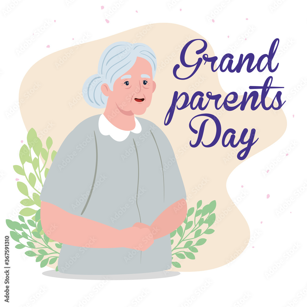 happy grand parents day with cute grandmother and leaves decoration vector illustration design happy grand parents day with cute grandmother and leaves decoration vector illustration design
