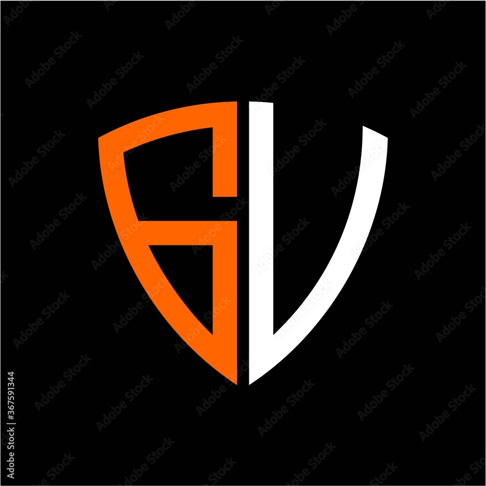 G V initials white orange shield with black background G V initials white orange shield with black background