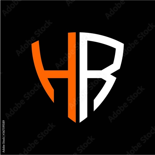Free Download H R initials white orange shield with black background - GFXLoad