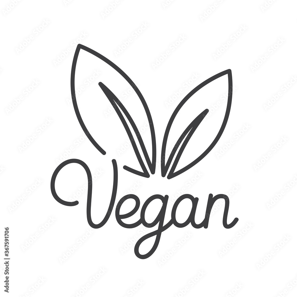 Vector logo design template and badge in trendy linear style with green leaves - organic, healthy, natural, vegan