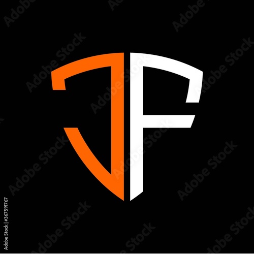 Free Download J F initials white orange shield with black background - GFXLoad