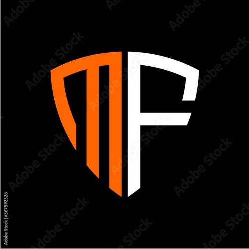 Free Download M F initials white orange shield with black background - GFXLoad