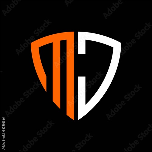 Free Download M J initials white orange shield with black background - GFXLoad