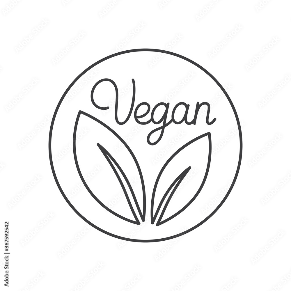 Vector logo design template and badge in trendy linear style with green leaves - organic, healthy, natural, vegan Vector logo design template and badge in trendy linear style with green leaves - organic, healthy, natural, vegan