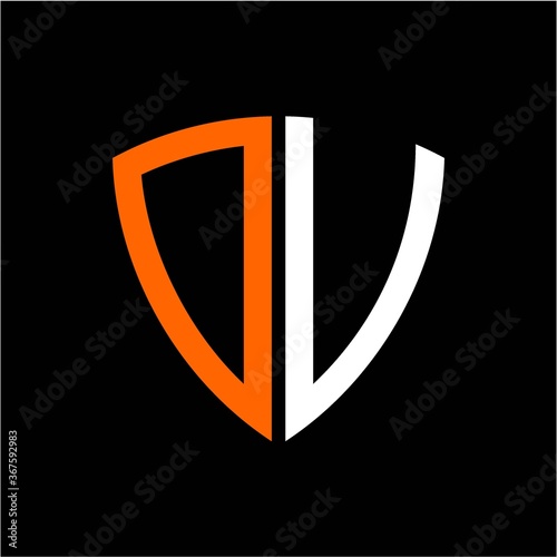 Free Download O V initials white orange shield with black background - GFXLoad