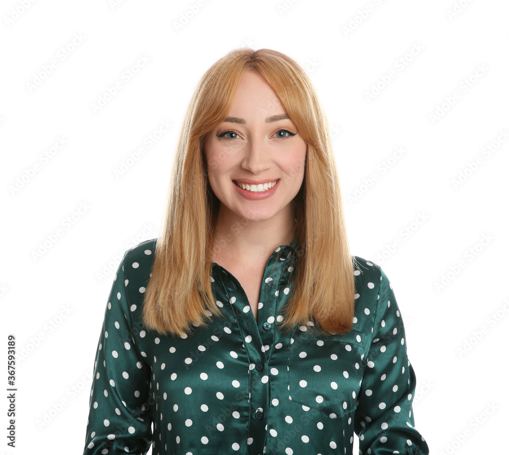 Portrait of beautiful young woman with blonde hair on white background Portrait of beautiful young woman with blonde hair on white background