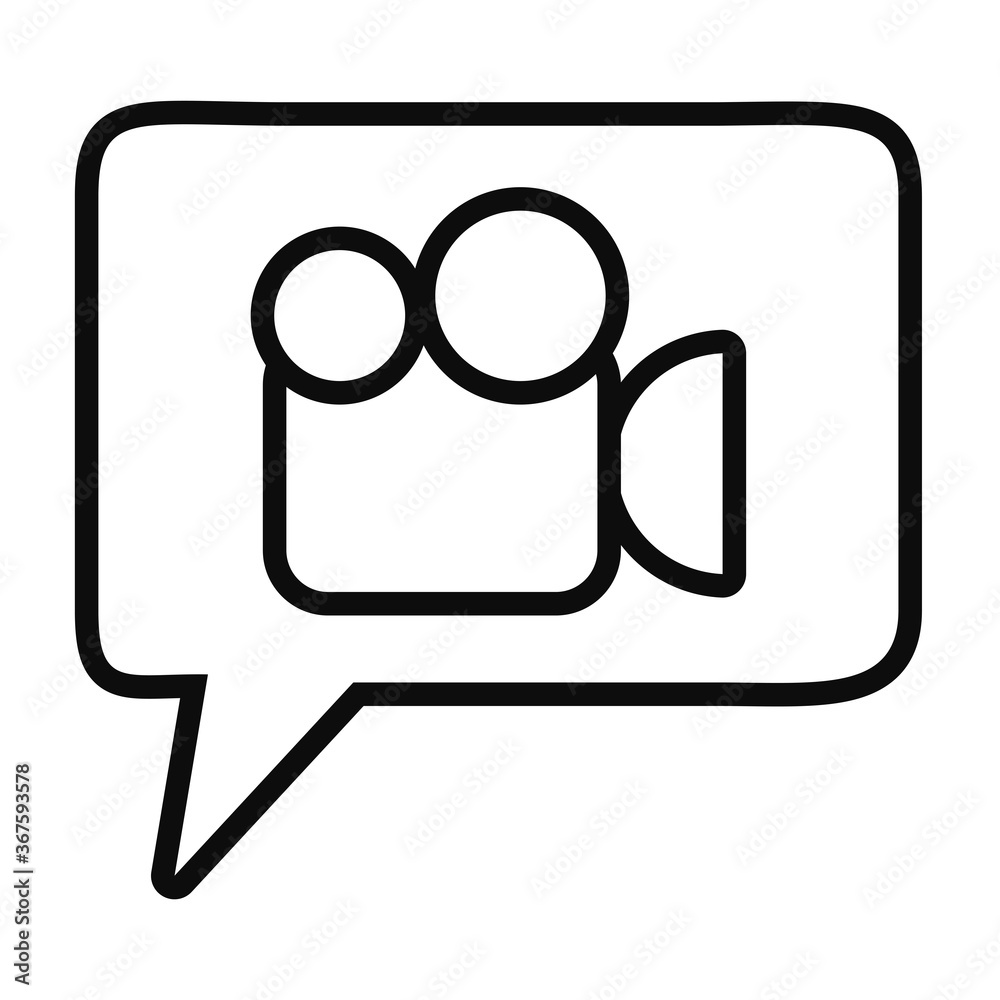 speech bubble with videocamera icon, line style speech bubble with videocamera icon, line style
