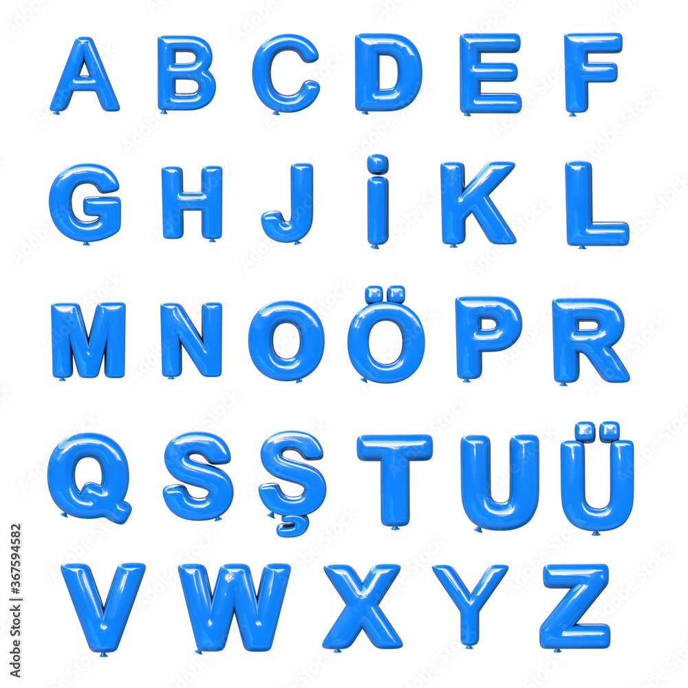Balloon set alphabet. Blue glossy letter. 3d illustration Balloon set alphabet. Blue glossy letter. 3d illustration