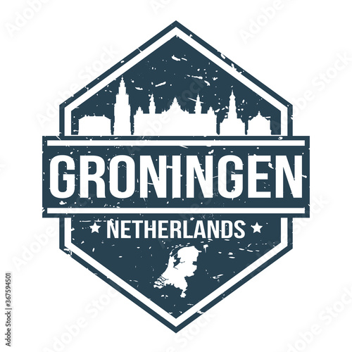 Groningen Netherlands Travel Stamp Icon Skyline City Design Tourism badge.