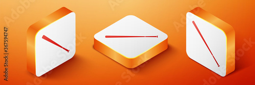 Isometric Baseball bat icon isolated on orange background. Orange square button. Vector.