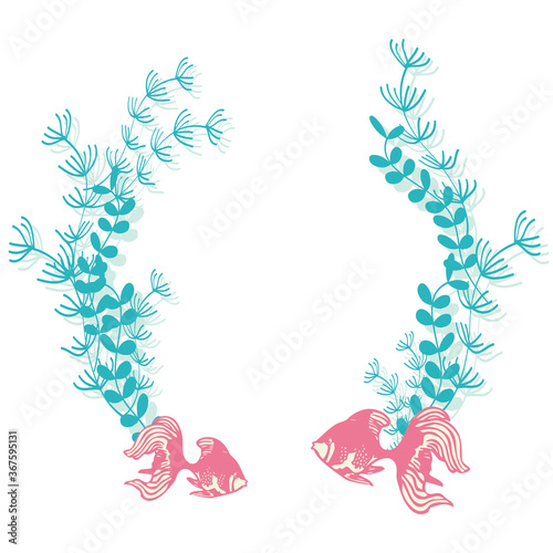 金魚と水草の丸フレームイラスト Stock Vector Adobe Stock