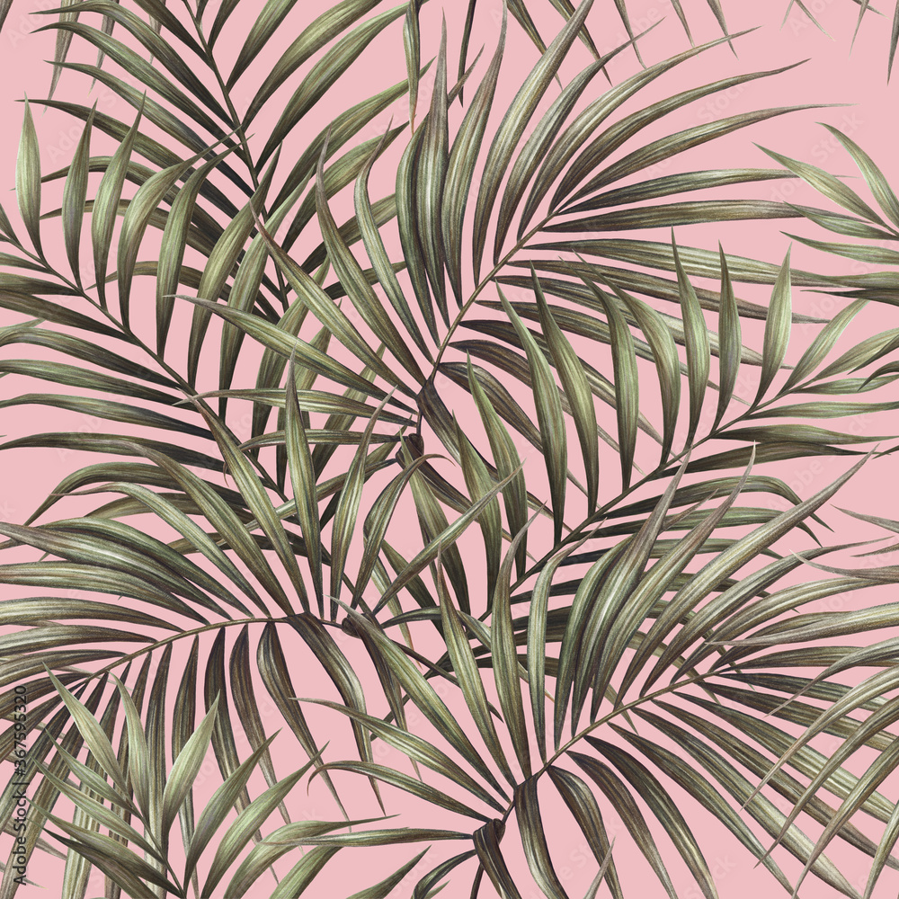 Fototapeta premium Palm tree seamless pattern. Tropical watercolor background. Trendy summer pattern.