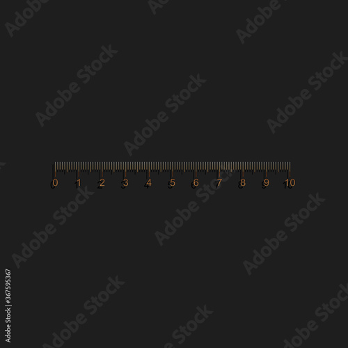 Gold Measuring scale, markup for rulers icon isolated on black background. Size indicators. Different unit distances. Long shadow style. Vector.