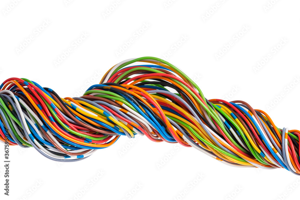 Electic colorful cable wire closeup isolated on white background Electic colorful cable wire closeup isolated on white background