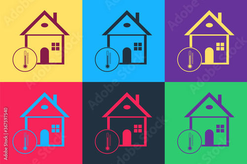 Pop art House temperature icon isolated on color background. Thermometer icon. Vector.