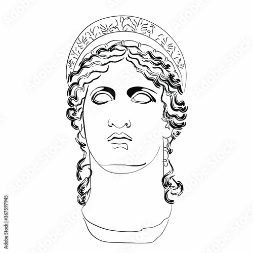 Vector linear illustration of an antique god. An isolated image of the goddess of family and marriage Hera. The nature of ancient Roman mythology.  photo