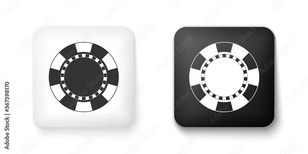 Black and white Casino chip icon isolated on white background. Square button. Vector. Black and white Casino chip icon isolated on white background. Square button. Vector.
