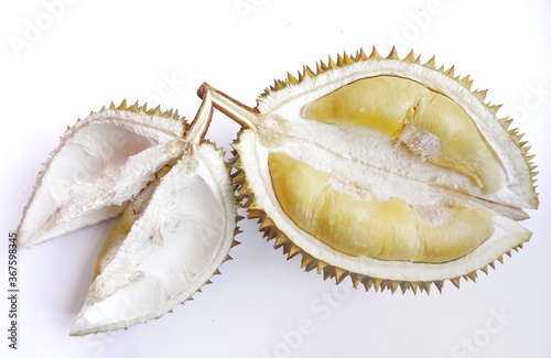 Durian fruits isolated on white background. Typical fruit from Asia. 