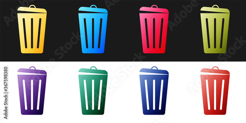 Set Trash can icon isolated on black and white background. Garbage bin sign. Recycle basket icon. Office trash icon. Vector.