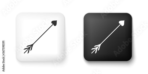 Black and white Cupid arrow heart, Valentines Day cards icon isolated on white background. Square button. Vector.