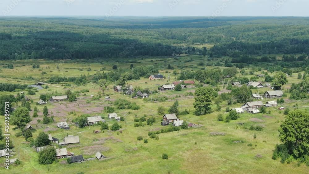Flying over a Russian village on a drone.