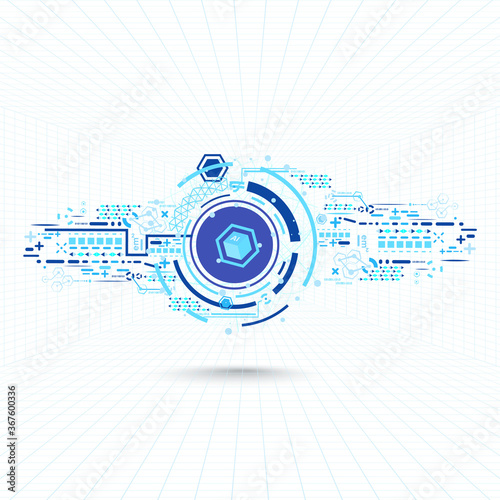 Technology bigdata blockchain artificial intelligence interface process internet network connect cyberspace futuristic. abstract blue line perspective isolate on white background. illustration vector.