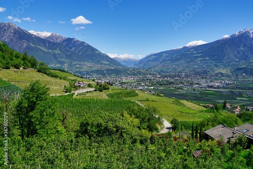 Merano and valley from above, mountains