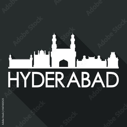 Hyderabad Flat Icon Skyline Silhouette Design City Vector Art Famous Buildings.