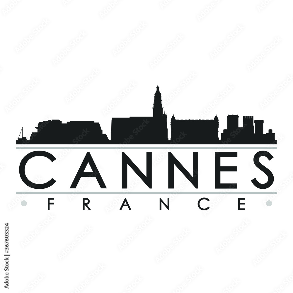 Cannes France Skyline Silhouette Design City Vector Art Famous Buildings.