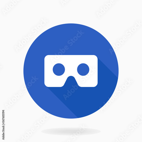 Fine icon with white VR logo in circle. Flat design with long shadow. Virtual reality logo