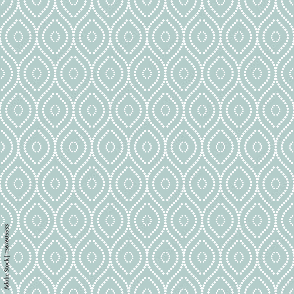 Seamless ornament. Modern background. Geometric modern pattern with white wavy dotted eements