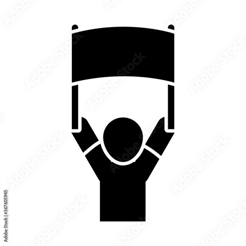 man avatar with banner board in protest silhouette style icon vector design